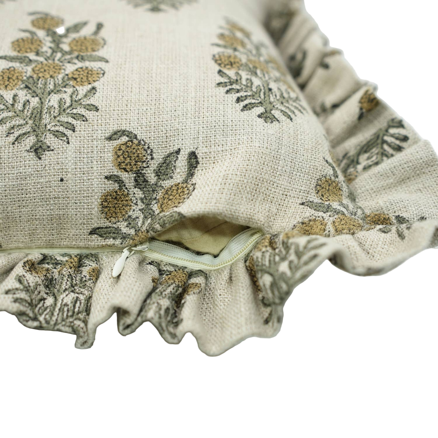 Classic Block Printed Thick Linen Pillow Cover 20x20 Inch