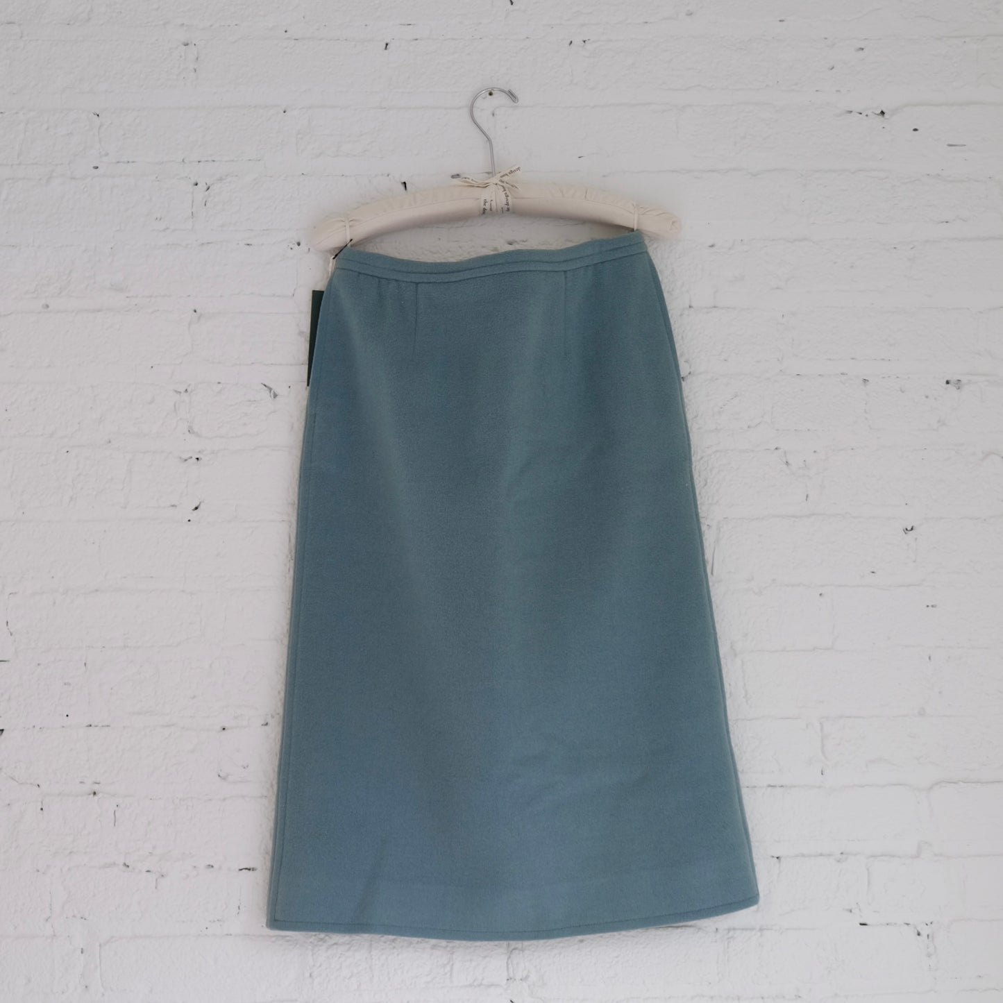 Vintage 1970s Courrages teal wool knee length skirt