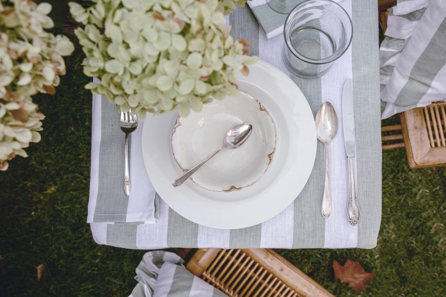 Broad Stripe Linen Tablecloth | Sage