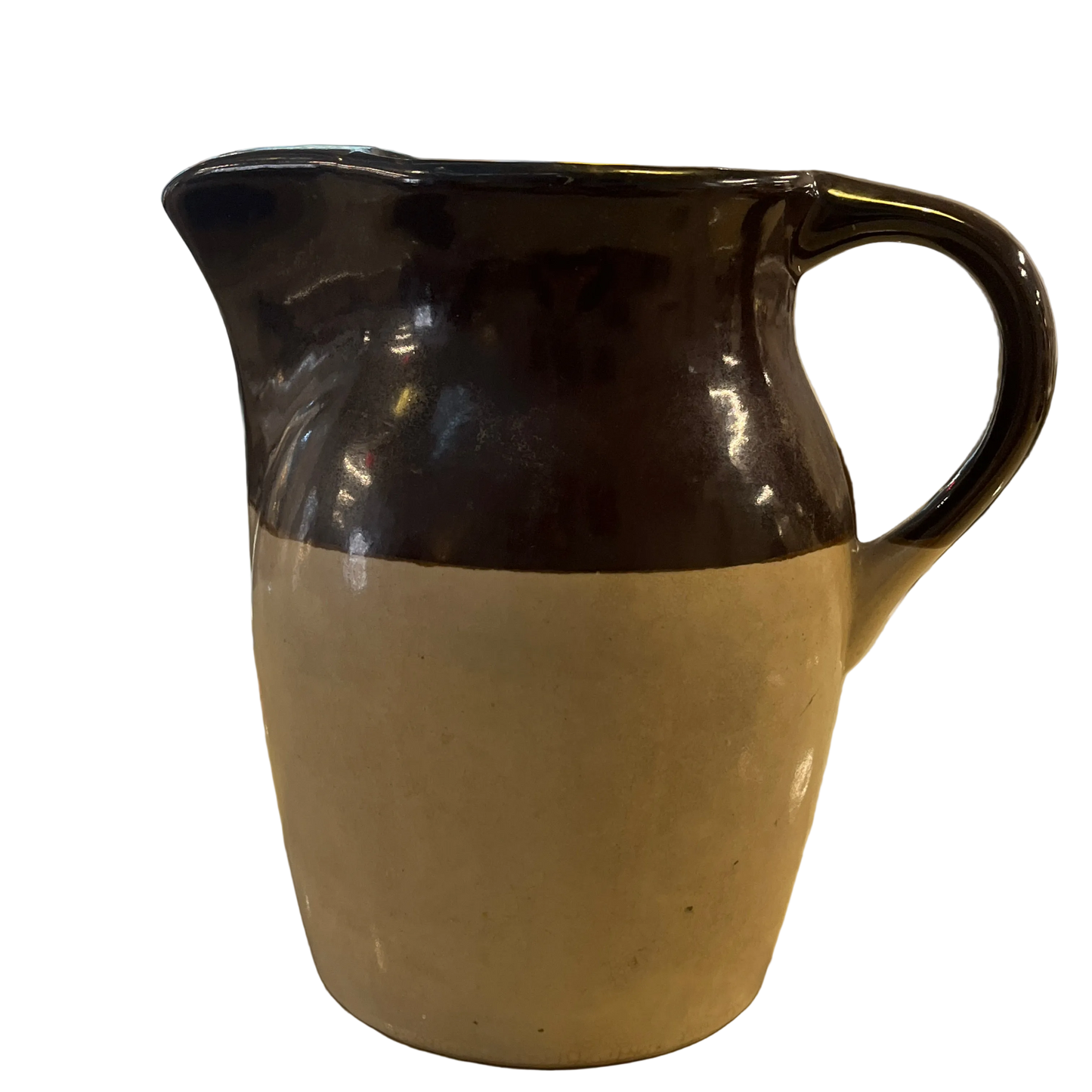 Vintage Two Tone Brown Stoneware Pitcher
