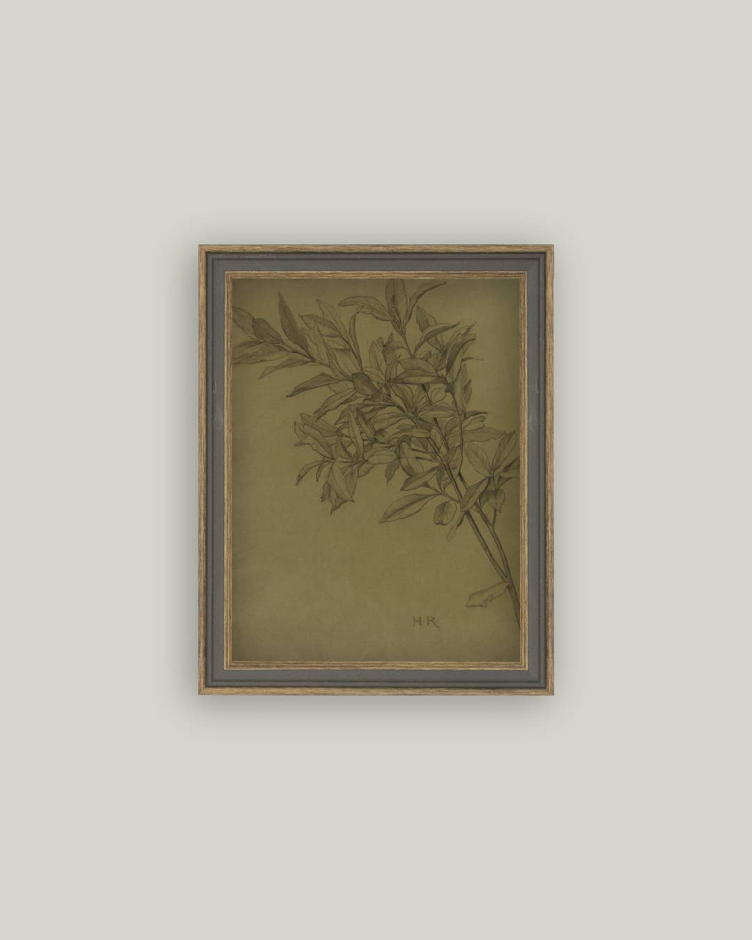 Leaves On Green Framed Antique Art 7x9 Print