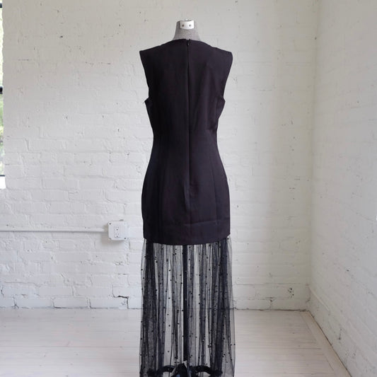 Sheer Pearl Mesh Overlay Maxi Dress