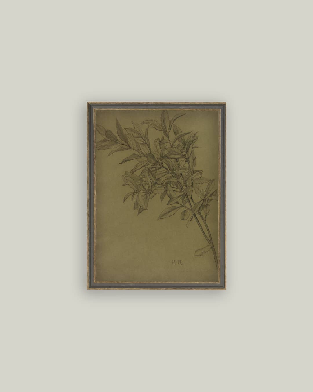 Leaves On Green Framed Antique Art 7x9 Print