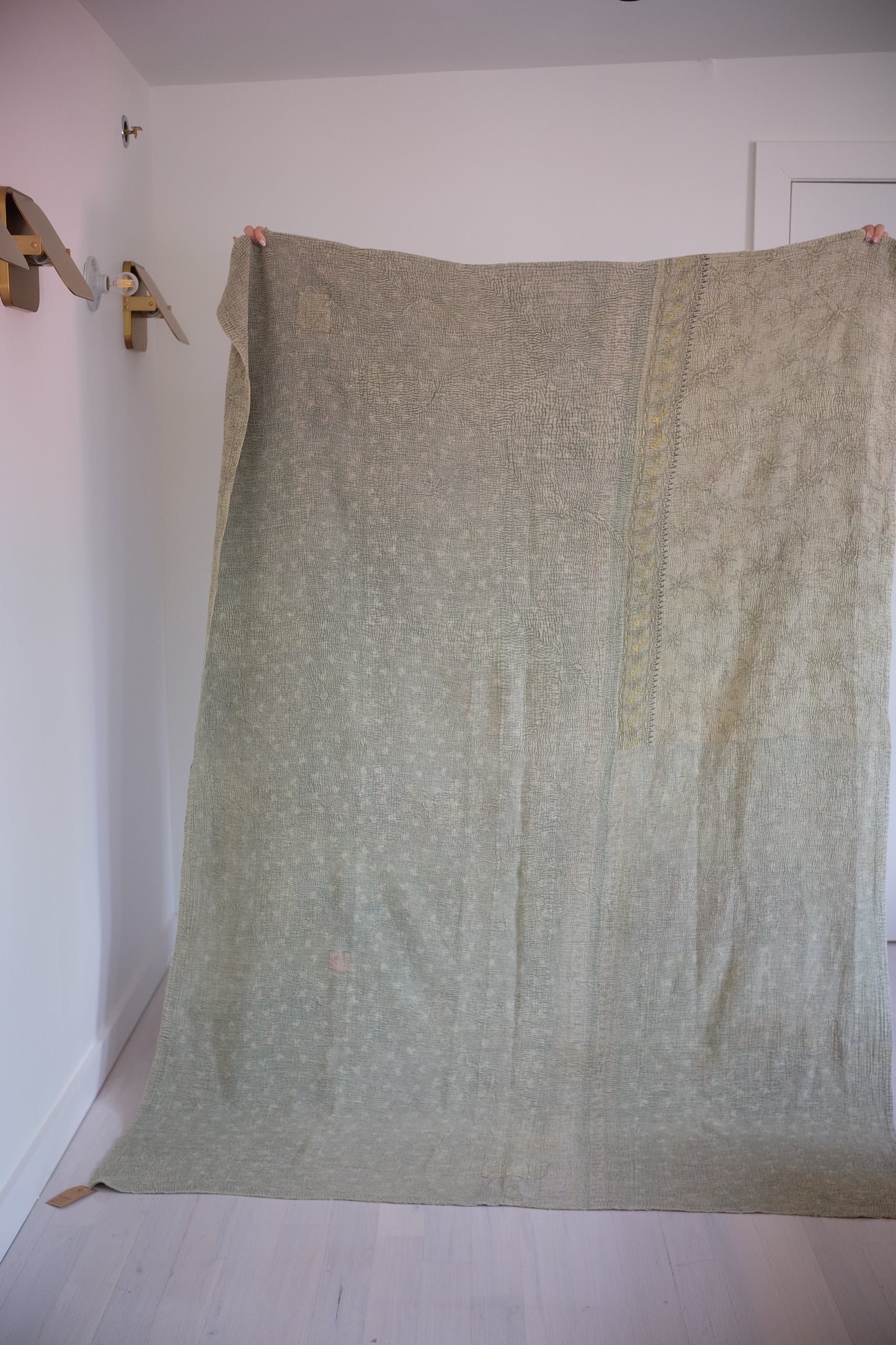 One of a Kind Vintage Coverlet- Lavender and Green