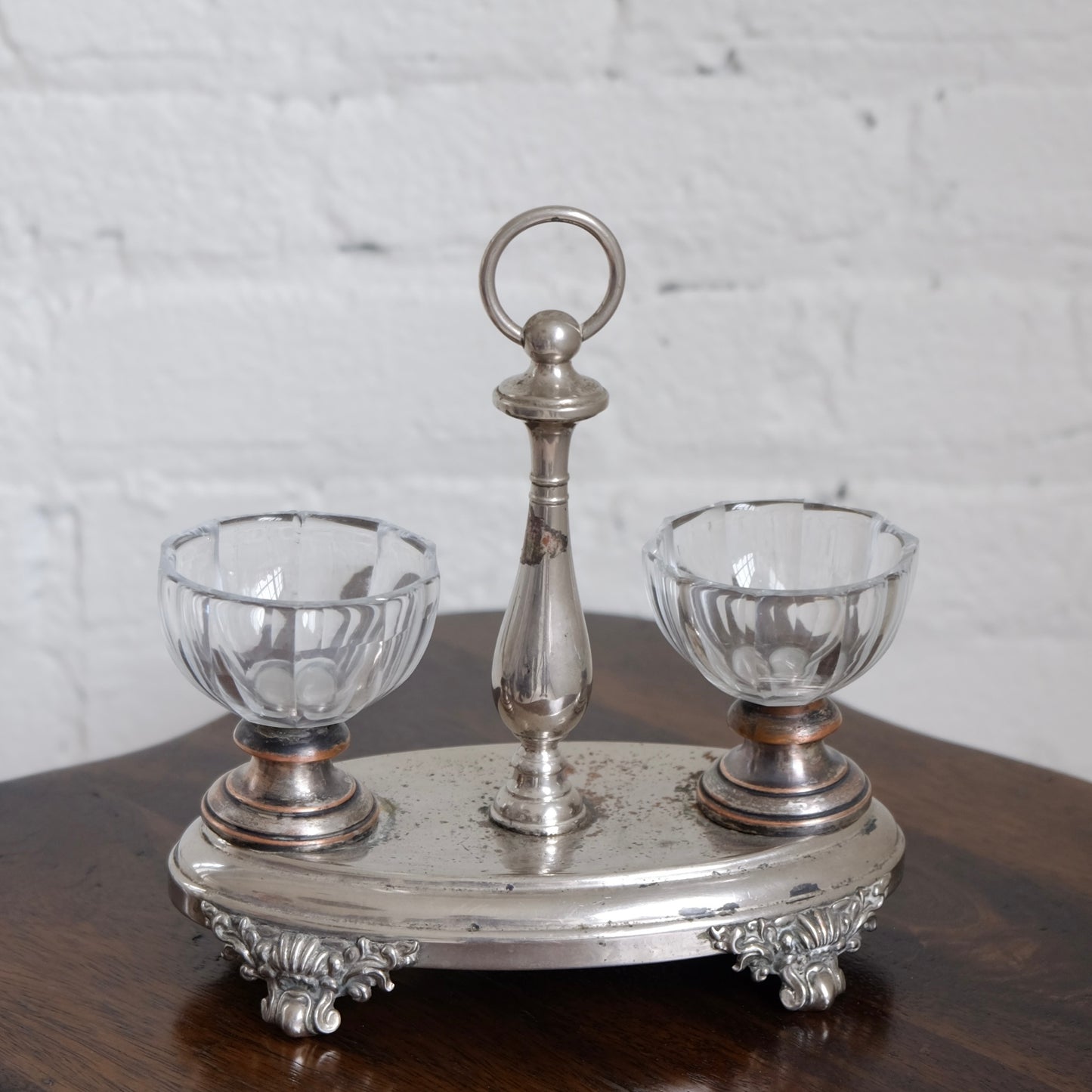 Silverplate & Cut Crystal Double Salt Cellar | Vintage