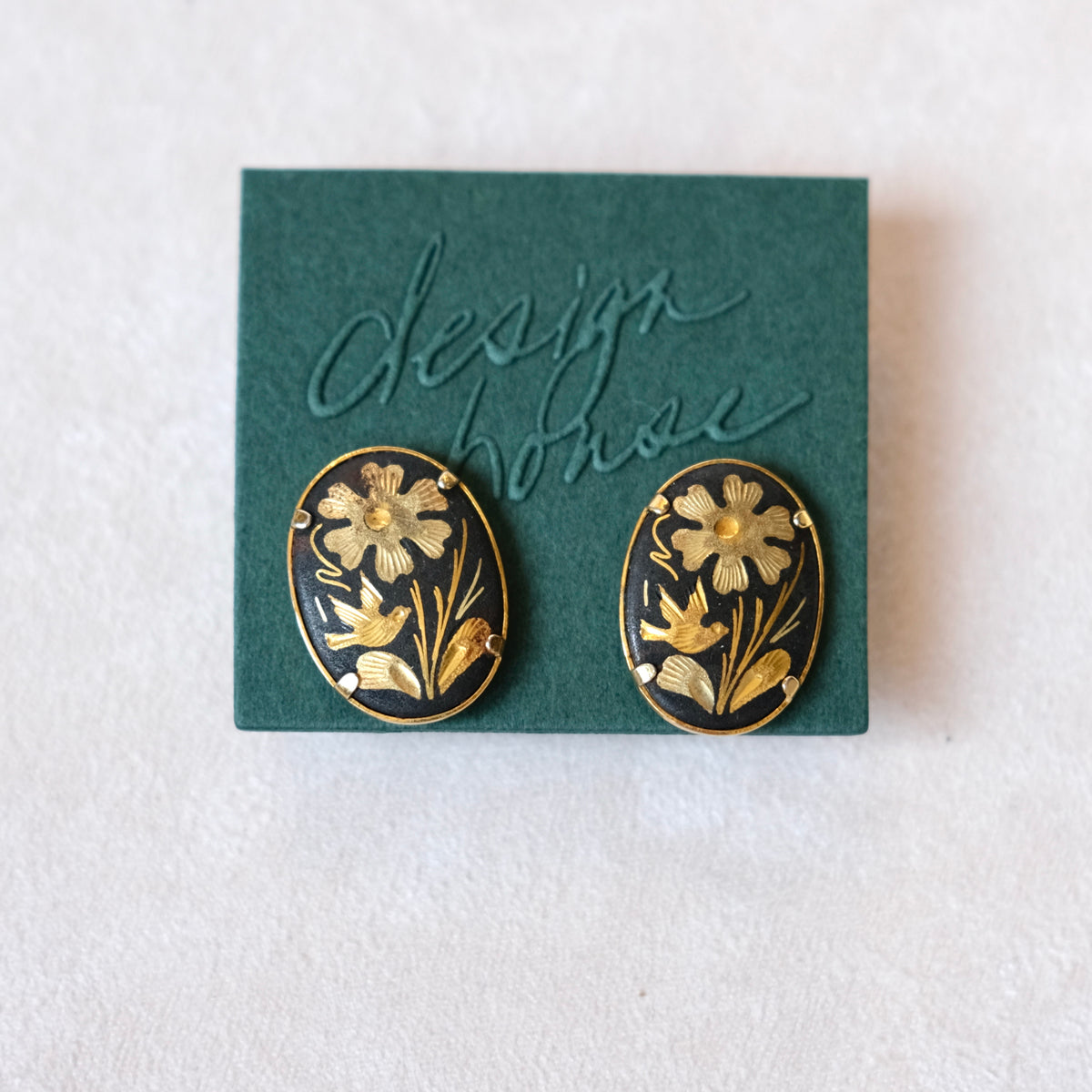 Gold Flower + Dove Stud Earrings | Vintage
