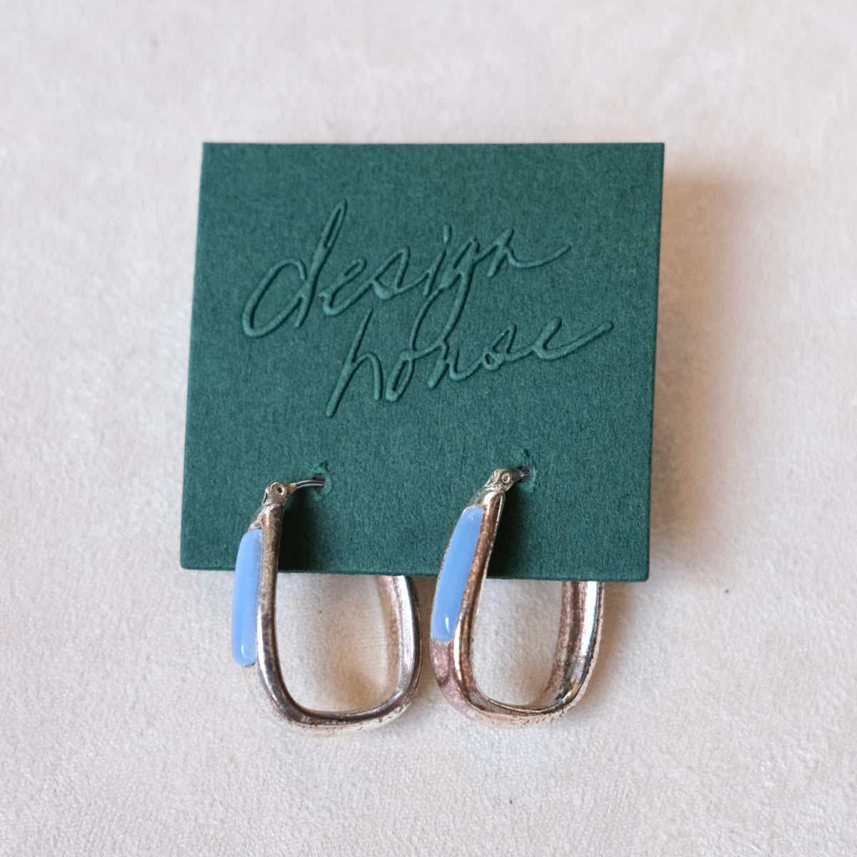 Blue Stone + Silver Hoop Earrings | Vintage