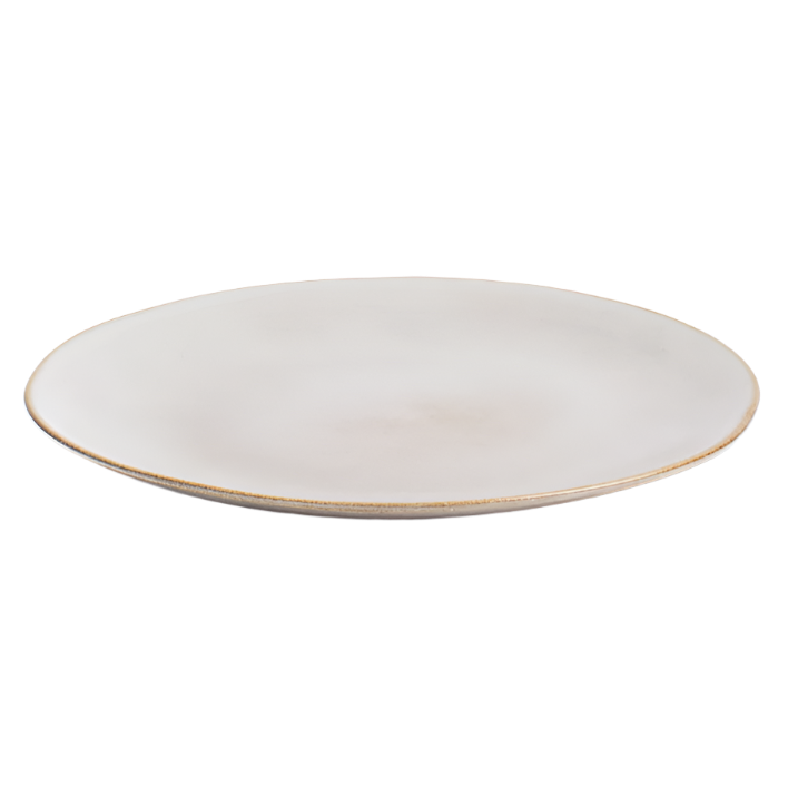 White ceramic plate with gold rim on a white background