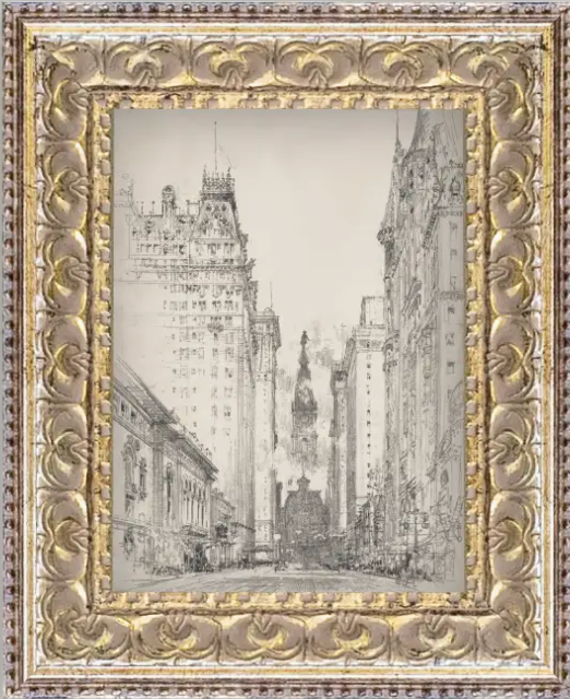 New York Sketch Framed Antique Art