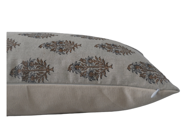Dola - Indian Hand Block Print Linen Lumbar Pillow Cover