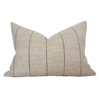 Neutral Striped Lumbar Cover, Natural Throw Pillow