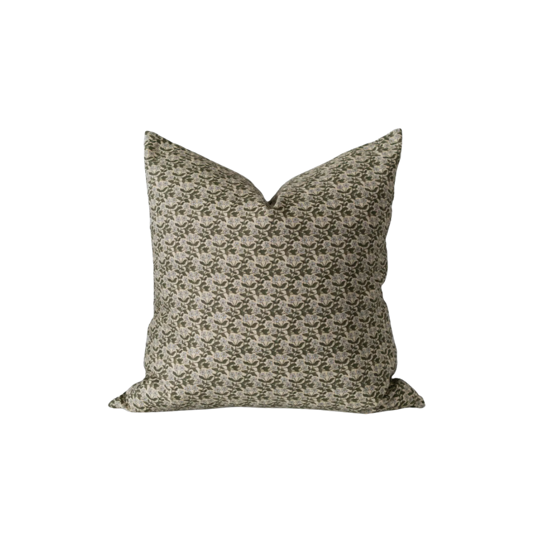 Serene Pillow Cover | Green Vintage Style Floral Throw Cover