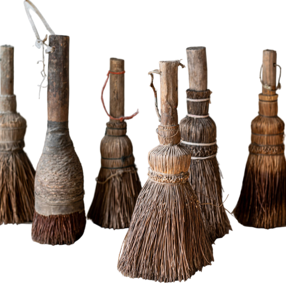 Traditional Chinese paint brush with worn handle and artisan craftsmanship