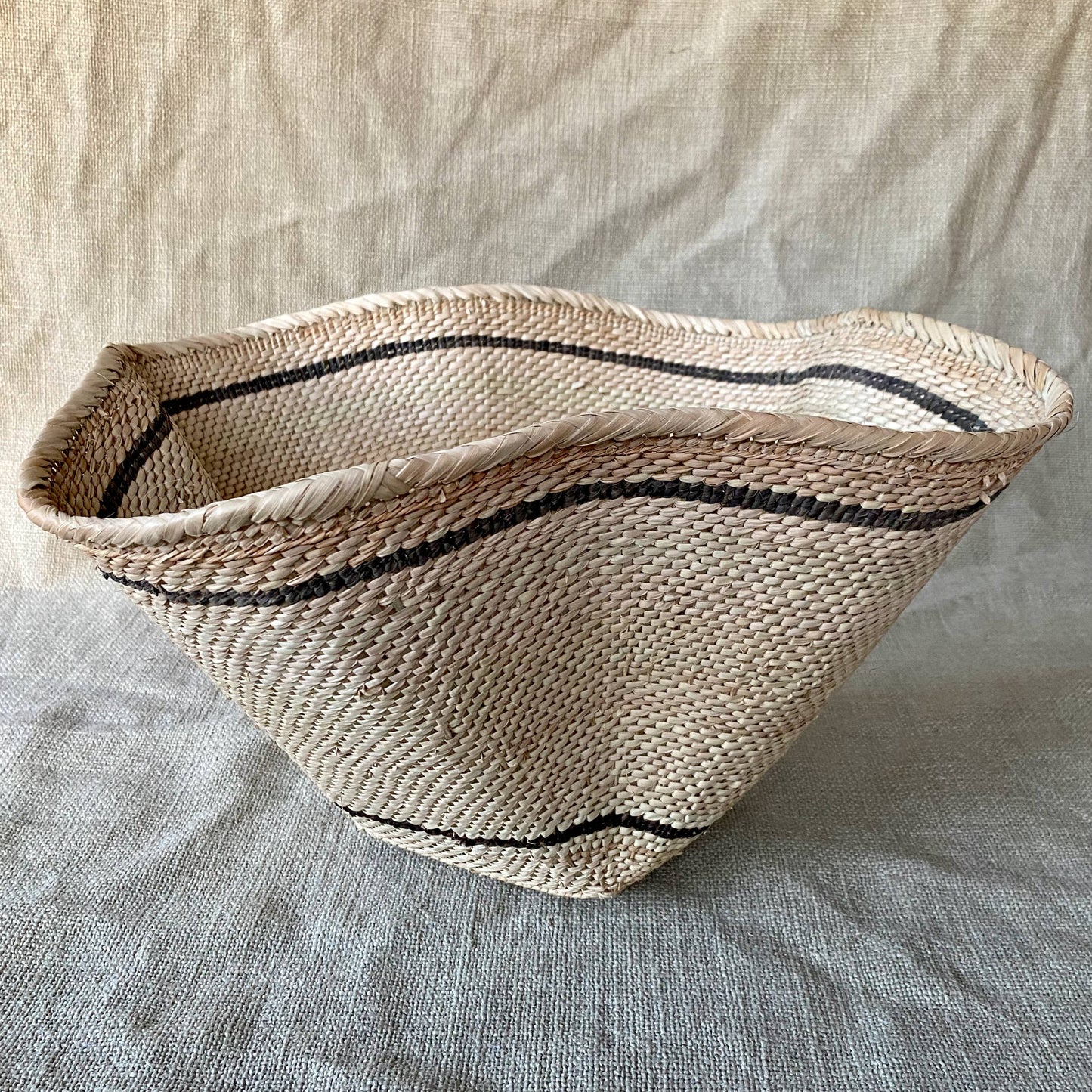 Striped and Waved Palm Leaf Dancing Basket