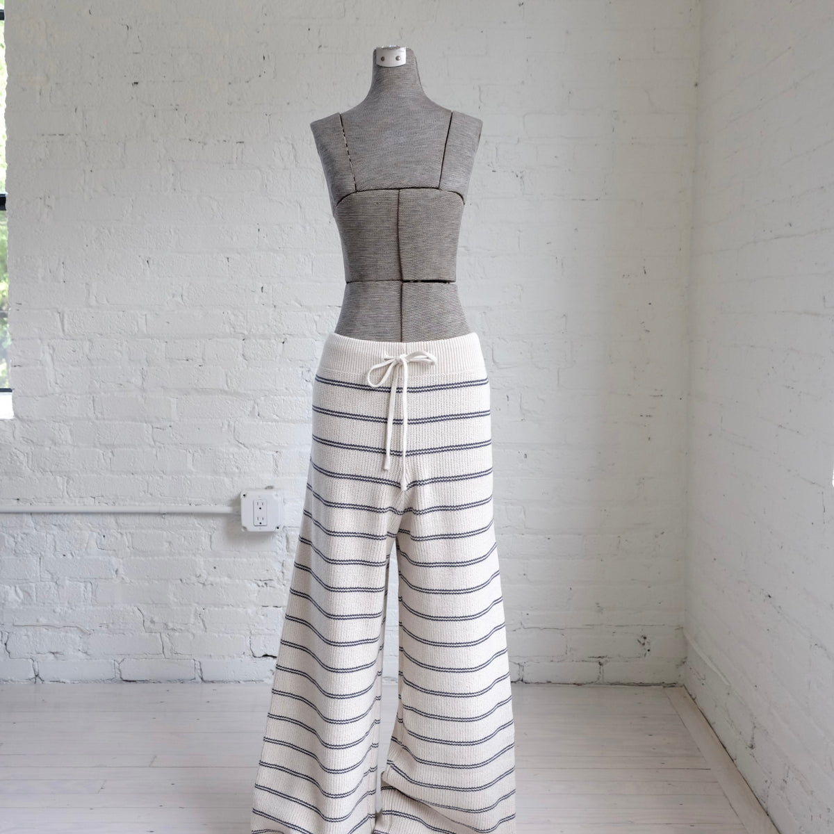 Striped Pattern Knit Pants: Stone and Blue