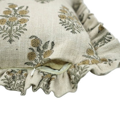 Classic Block Printed Thick Linen Pillow Cover 20x20 Inch