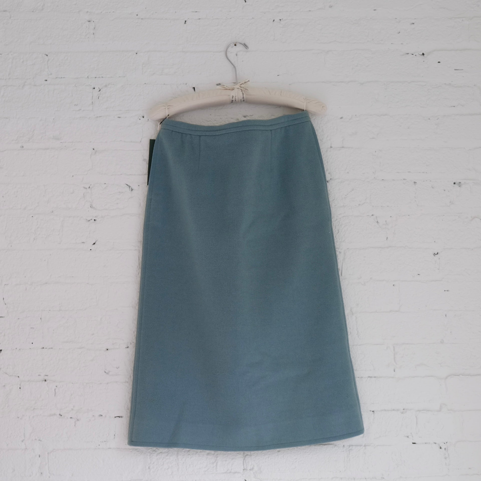 Vintage 1970s Courrages teal wool knee length skirt