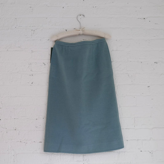 Vintage 1970s Courrages teal wool knee length skirt