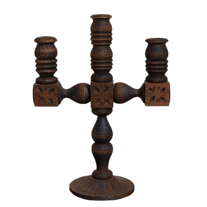 Hand-carved Wooden 3-Armed Candelabra | Vintage