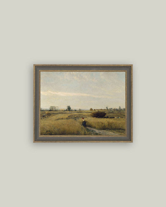 Harvest Landscape Framed Antique Art 9x7 Print