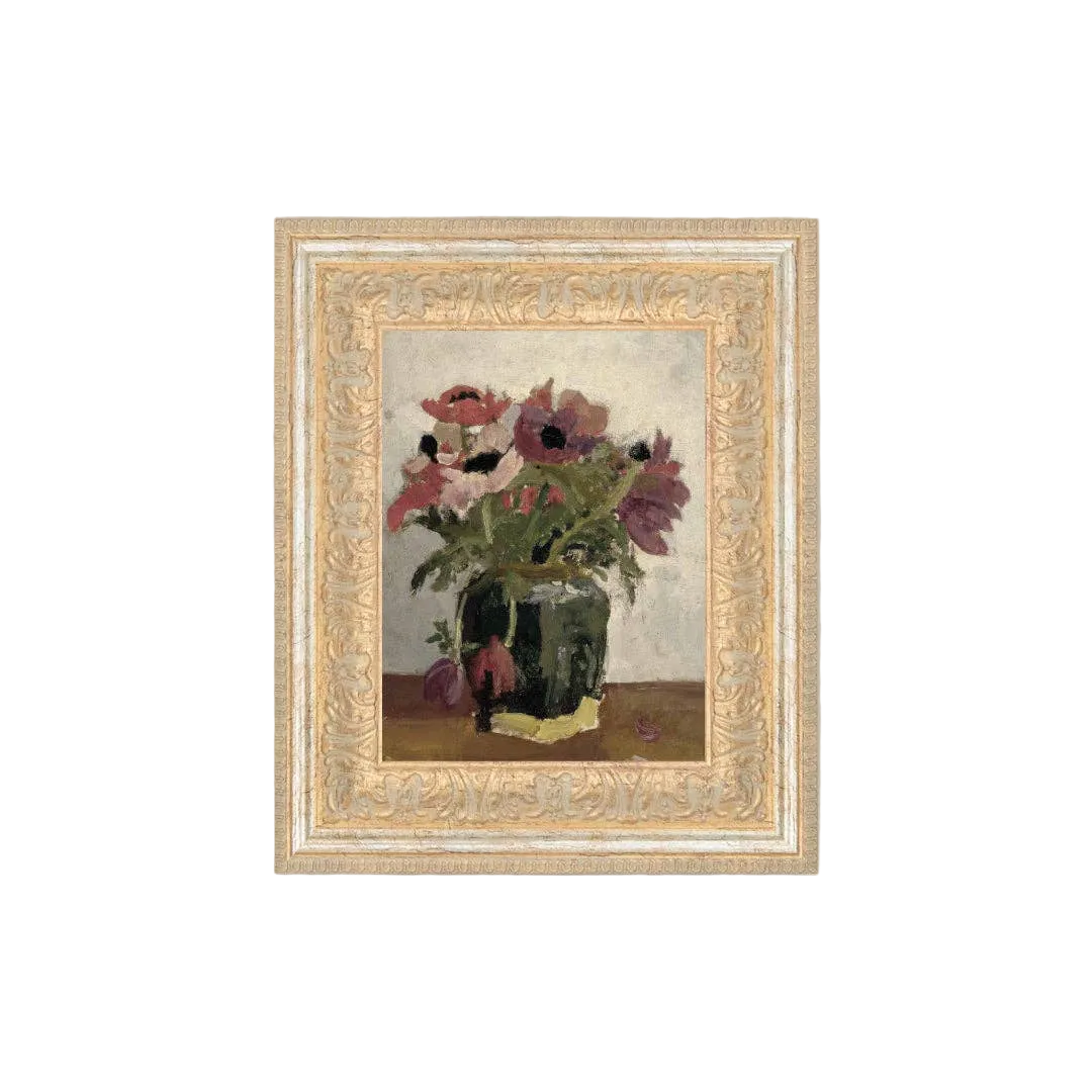 Mauve Floral Framed Antique Art: 10x12