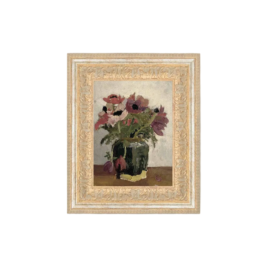 Mauve Floral Framed Antique Art: 10x12