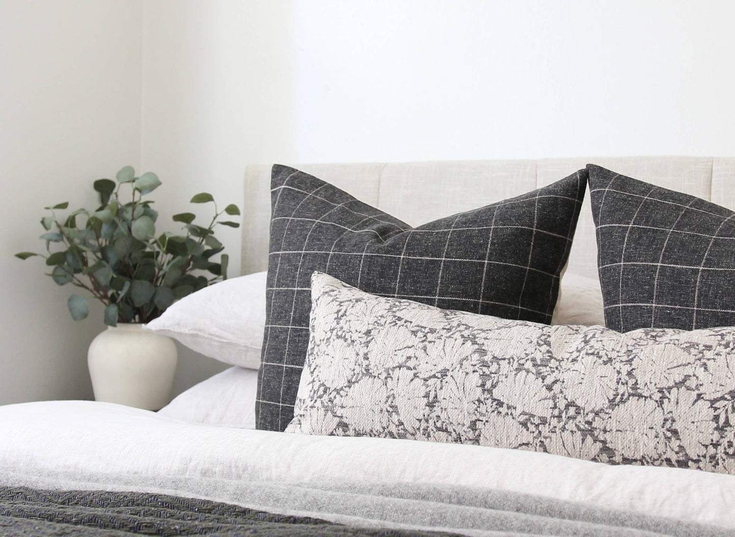 Charcoal Floral Lumbar Pillow Cover, Gray Pillow | Charlotte: 20x20