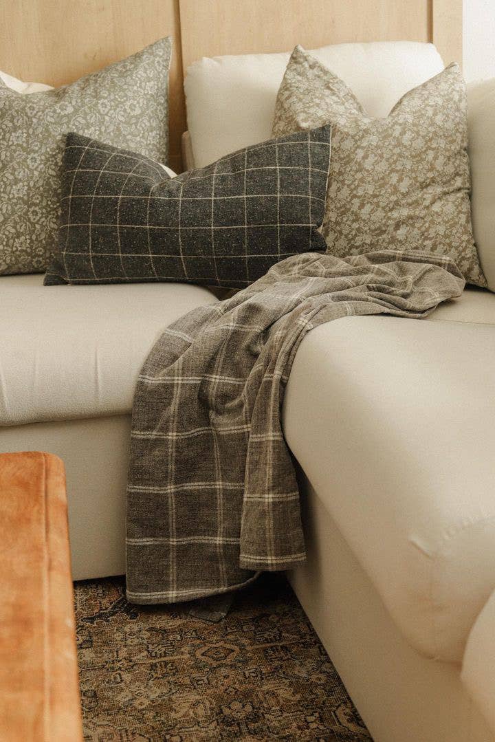 Black Plaid Lumbar Pillow Cover, Windowpane Throw Pillow: 14x20