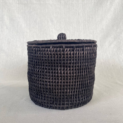 Black Lidded Makenge Storage Basket : Black / Small