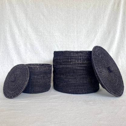 Black Lidded Makenge Storage Basket : Black / Small