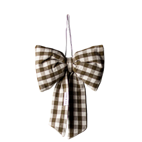 Bows Olive Green Gingham Fabric: Small