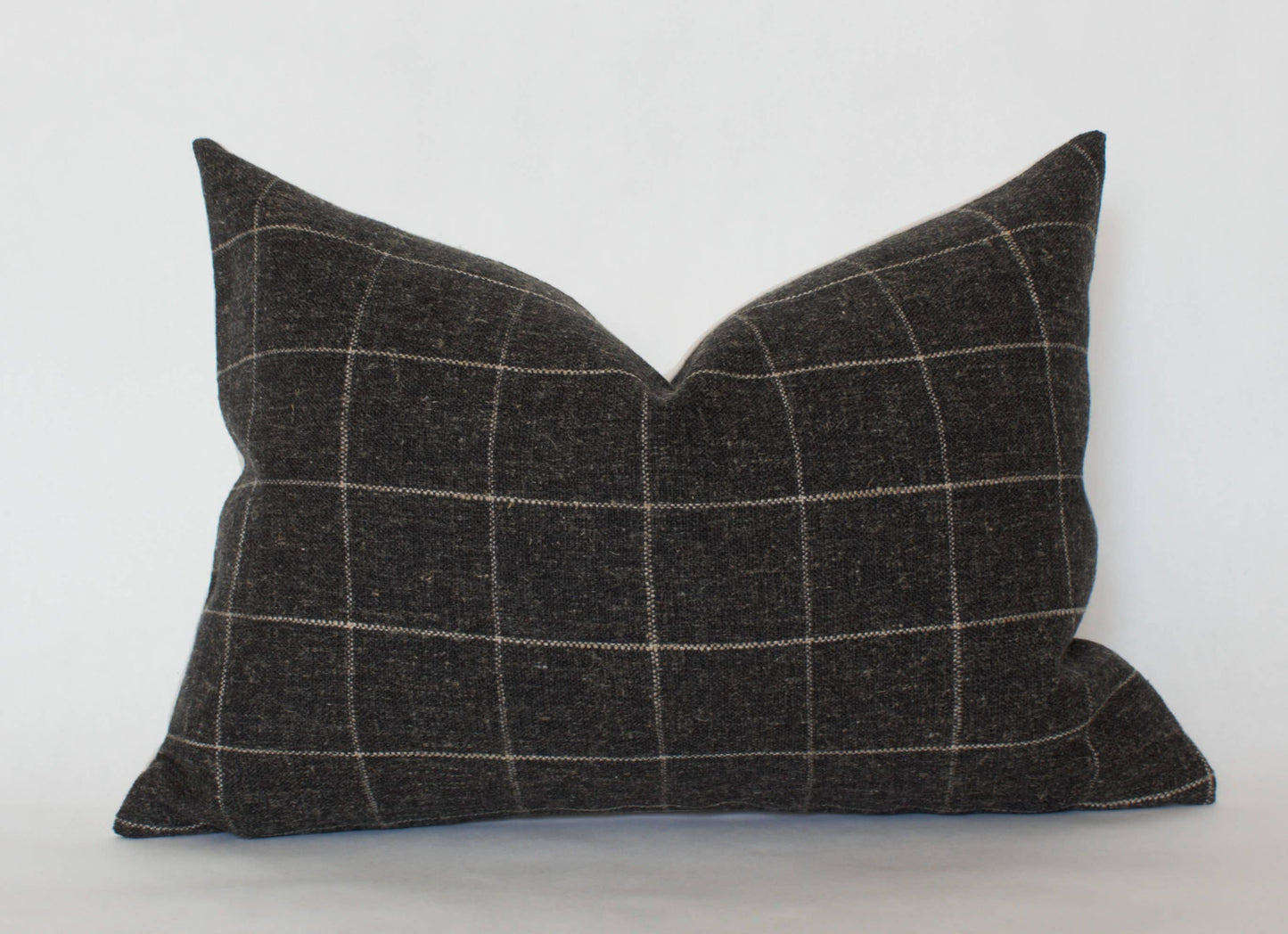 Black Plaid Lumbar Pillow Cover, Windowpane Throw Pillow: 14x20