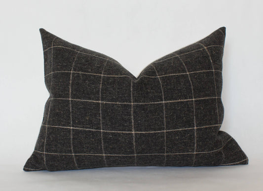 Black Plaid Lumbar Pillow Cover, Windowpane Throw Pillow: 14x20
