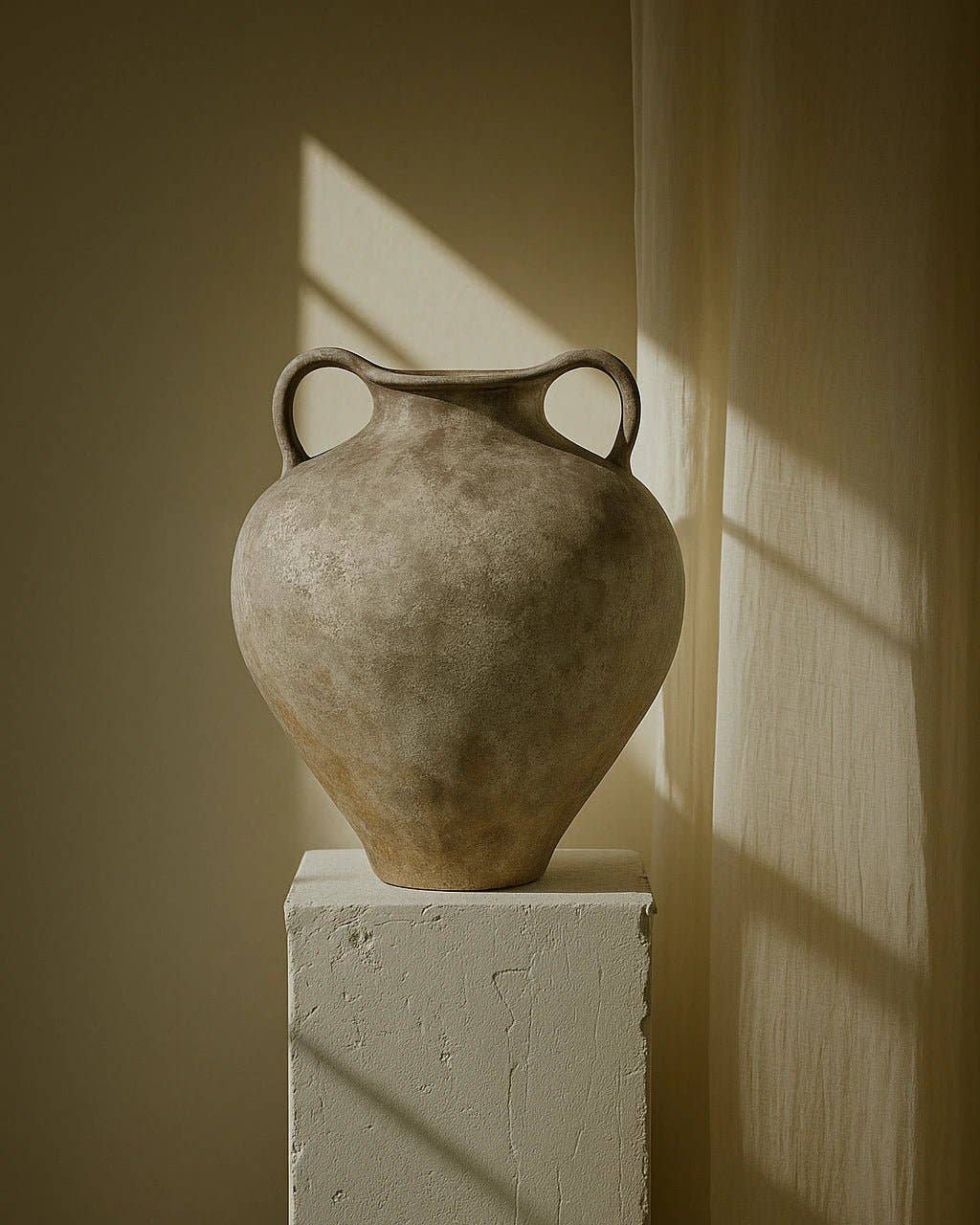 Lucero Textured Stone Vase - White Rustic Contemporary 21.6H
