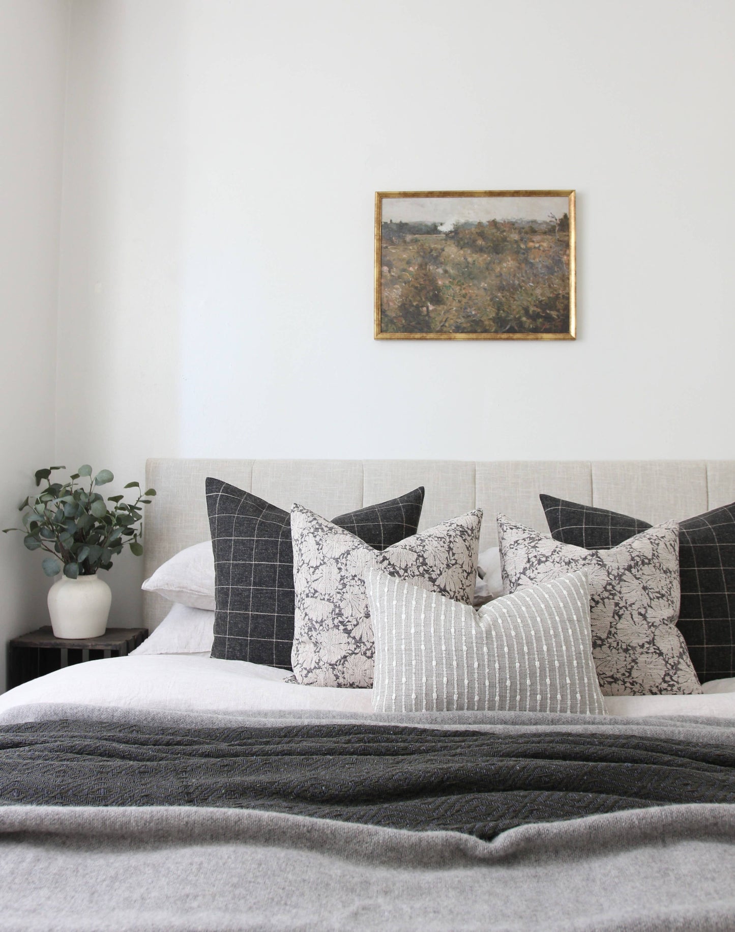 Charcoal Floral Lumbar Pillow Cover, Gray Pillow | Charlotte: 20x20