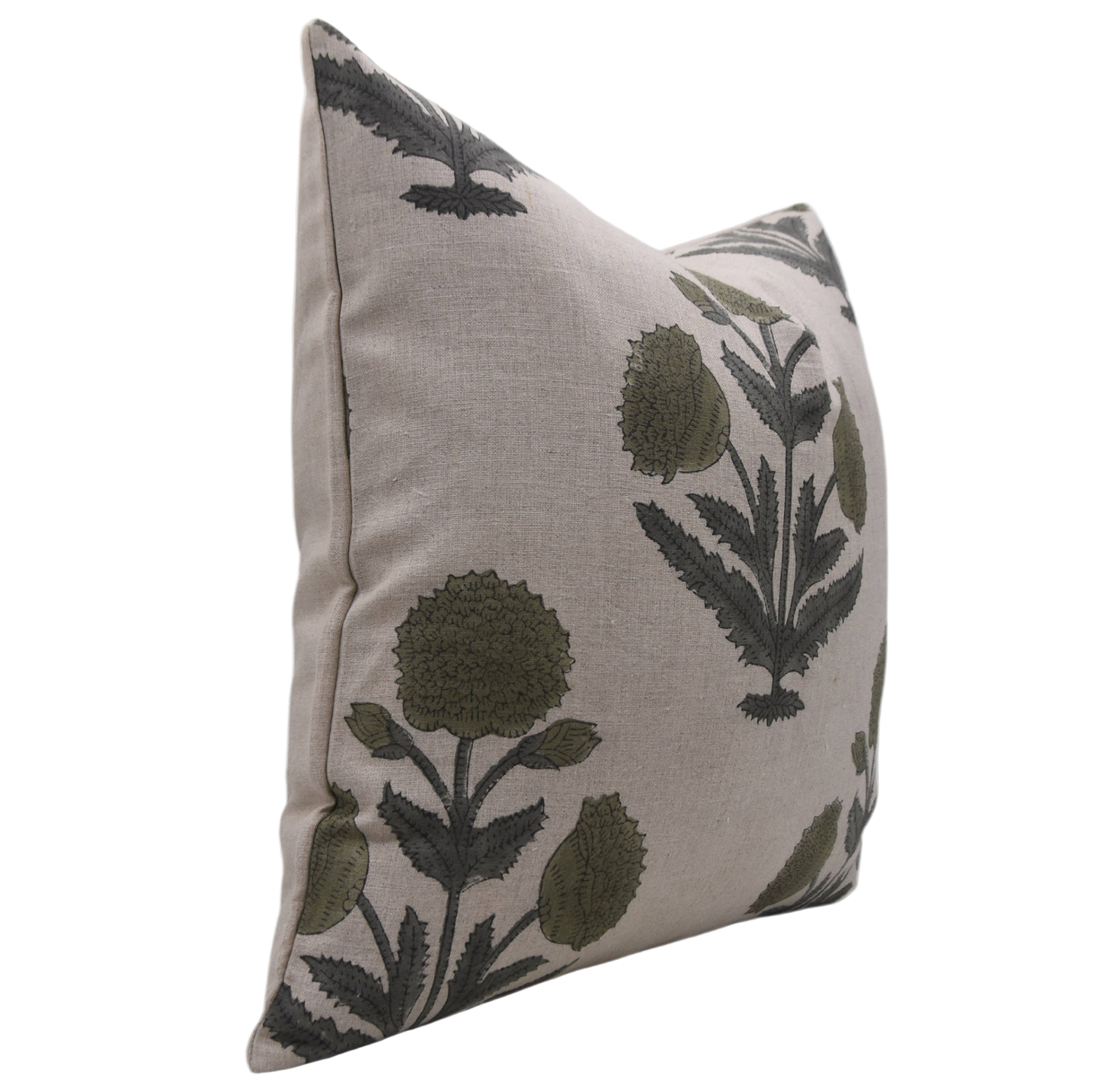 Bohemian Block Printed Pure Linen Pillow Cover  - Badshah 22" x22"