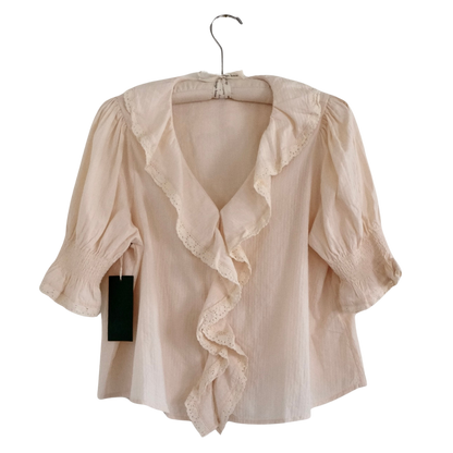 Ruffle Trim Lace Detail Blouse
