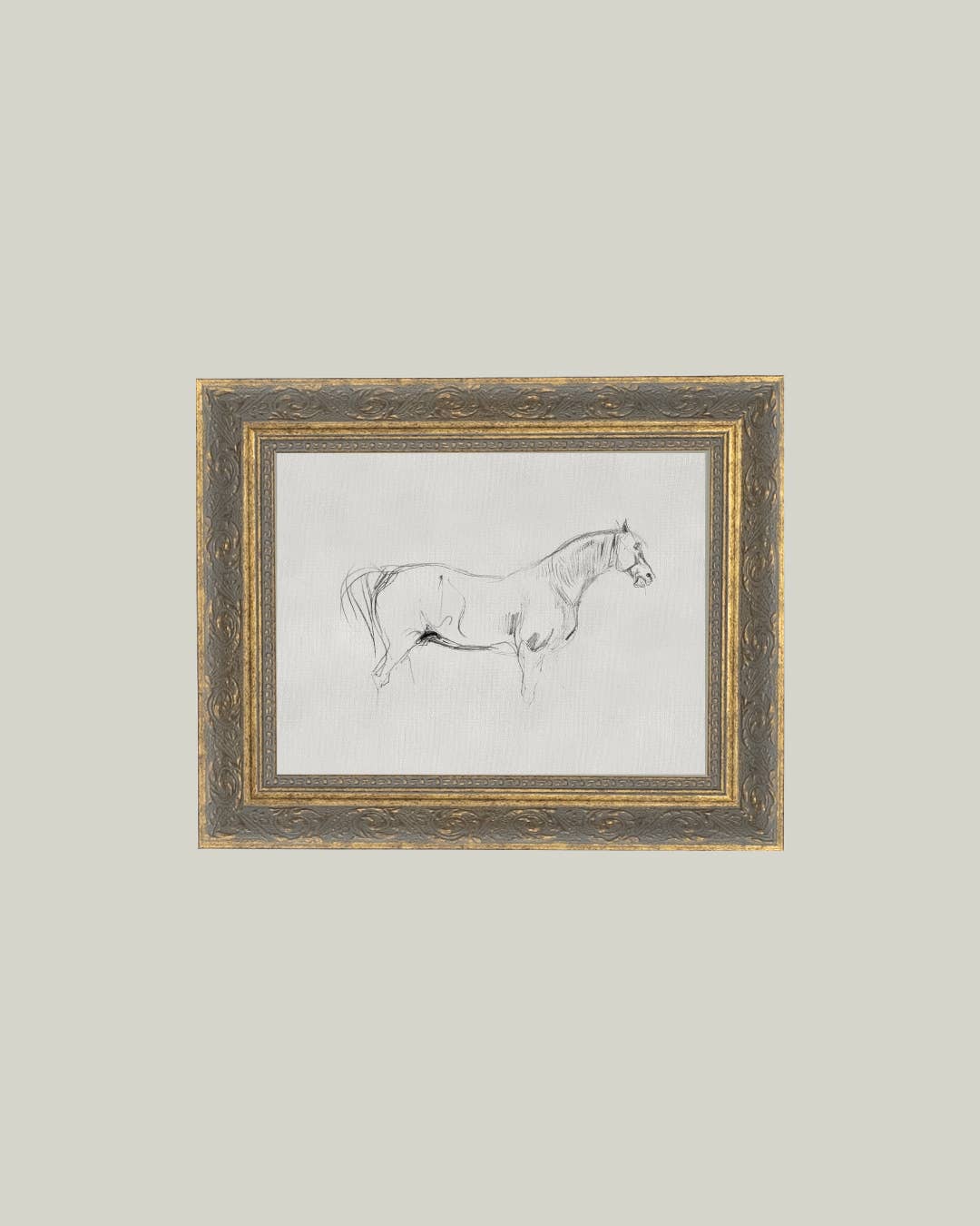 Horse Sketch Framed Antique Art: 16x12