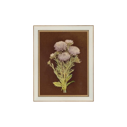Lilac Dahlia on Brown Framed Antique Art: 7x9