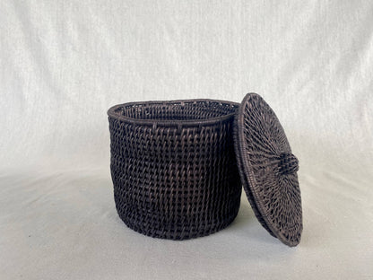 Black Lidded Makenge Storage Basket : Black / Small