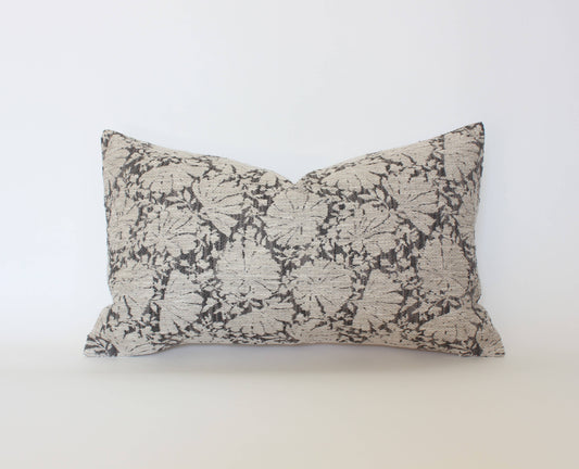 Charcoal Floral Lumbar Pillow Cover, Gray Pillow | Charlotte: 20x20
