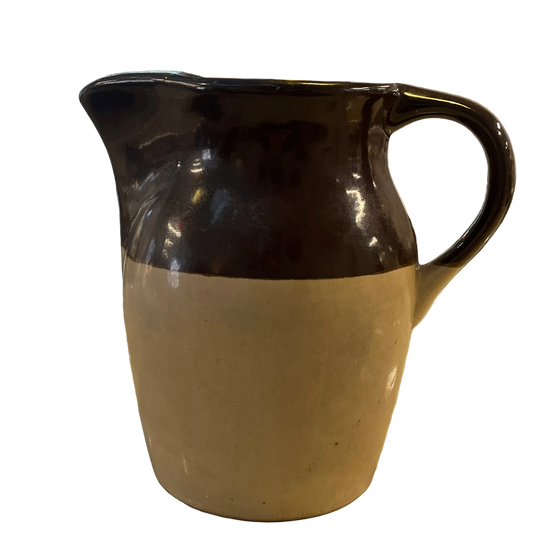 Vintage Two Tone Brown Stoneware Pitcher