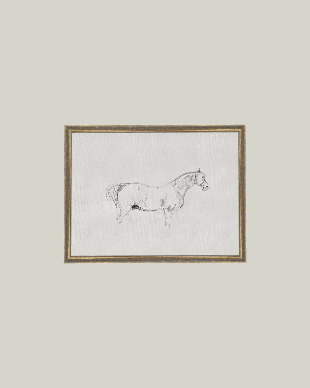 Horse Sketch Framed Antique Art: 16x12