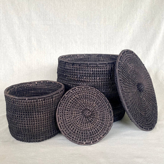 Black Lidded Makenge Storage Basket : Black / Small