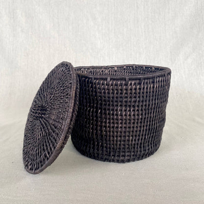 Black Lidded Makenge Storage Basket : Black / Small