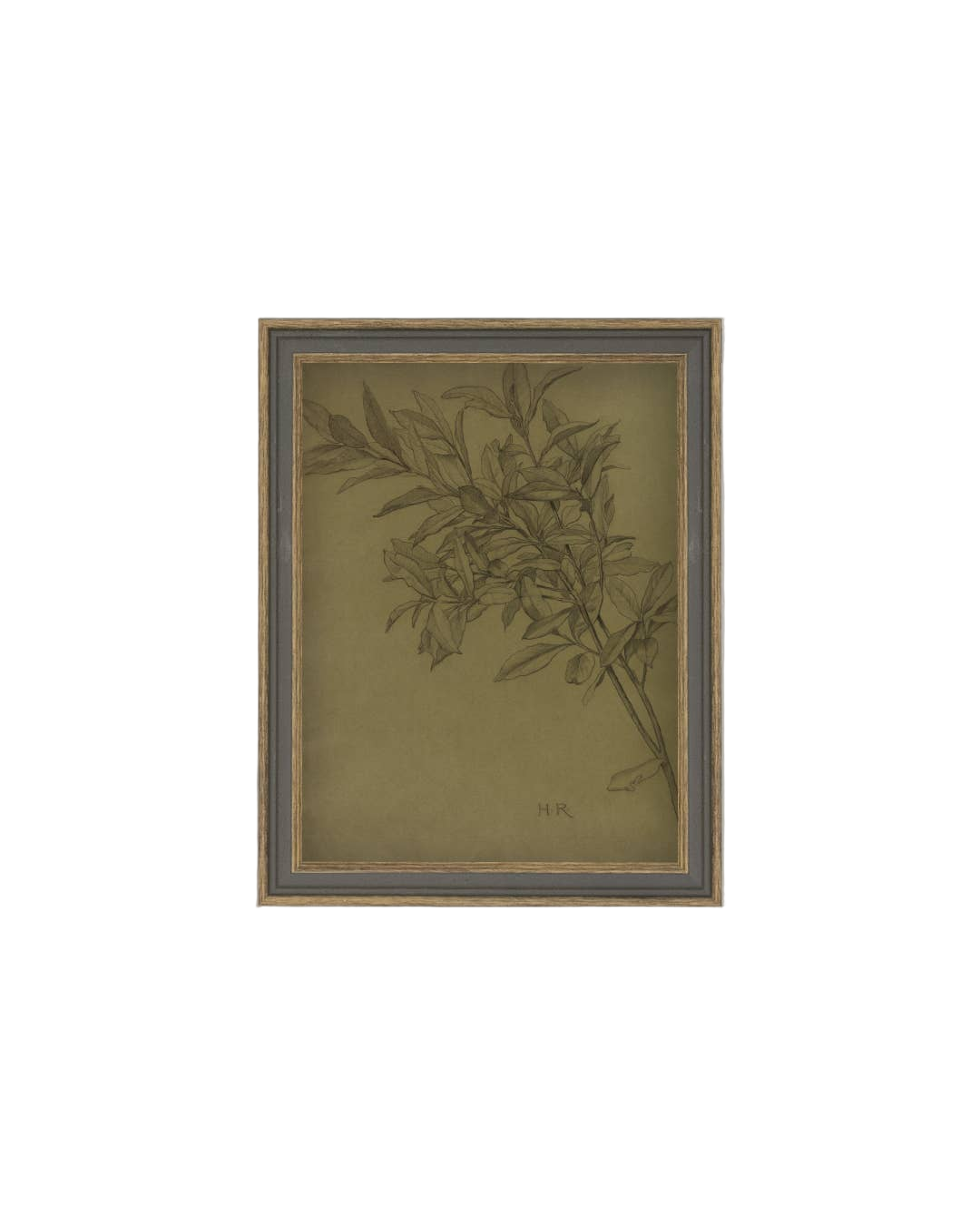 Leaves On Green Framed Antique Art