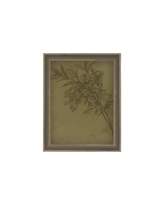 Leaves On Green Framed Antique Art