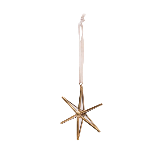 Christmas Glass Pieced Star 4" Brass Ornament