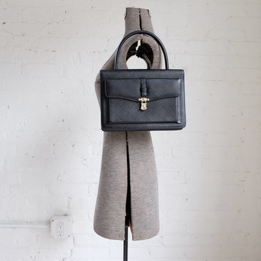 Saks Fifth Ave Black Leather Handbag | Vintage