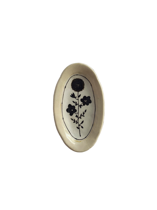 Stephanie Dawn Matthias one of a kind small ceramic dish with handcrafted flower design